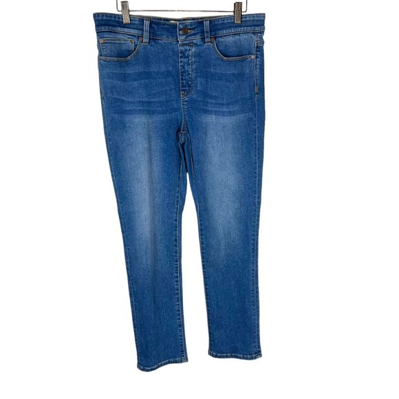 Soft Surroundings Medium Wash High Rise Straight Leg Pull On Jeans Medium Petite - Picture 1 of 9